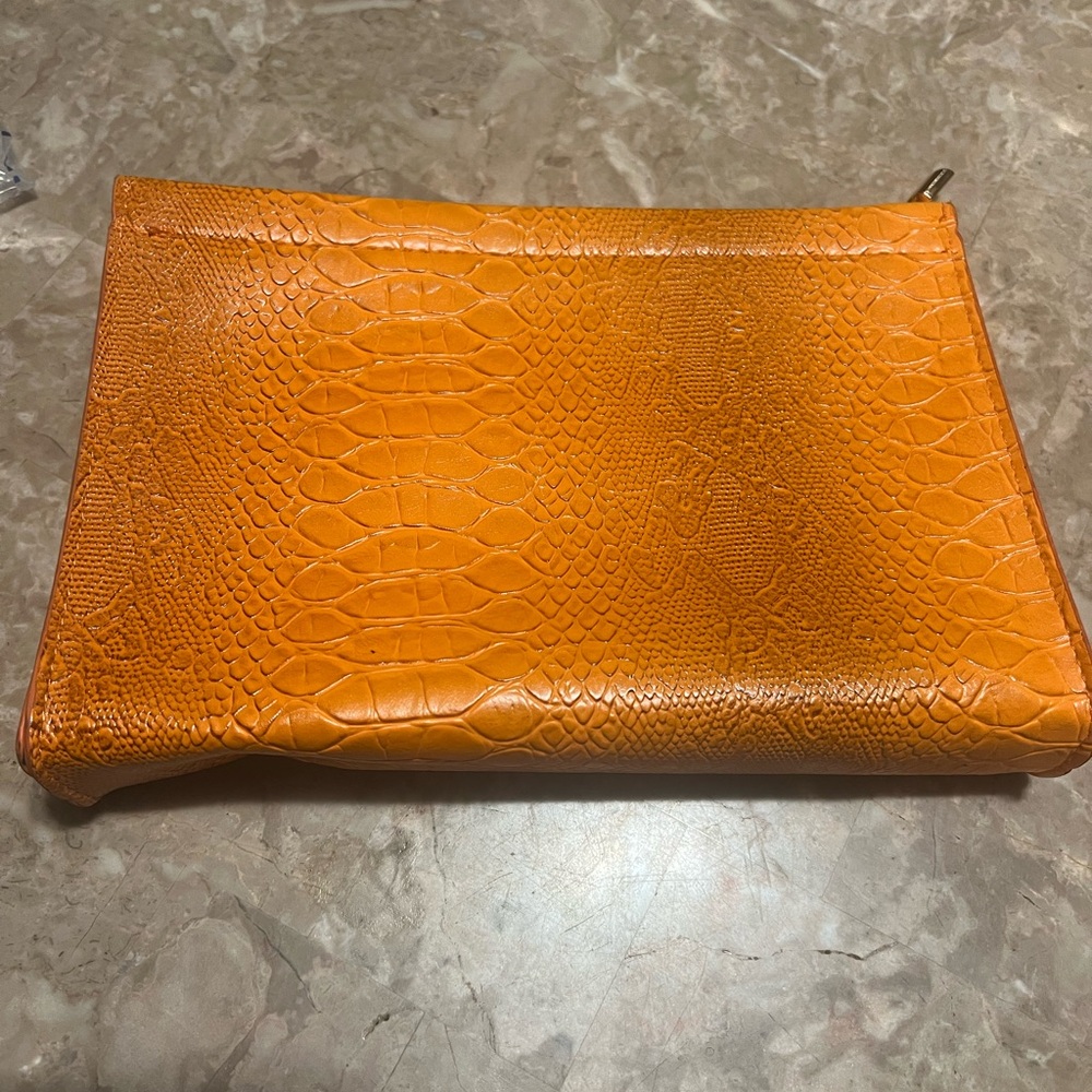 Orange Crocodile Embossed Clutch